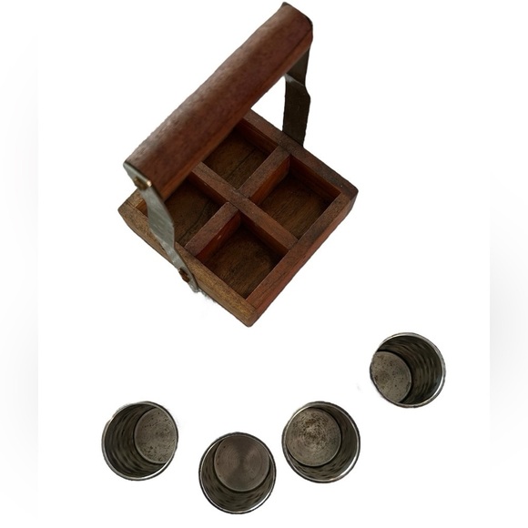 Hammered Copper Shot Glasses in Wooden Caddy - Picture 2 of 12